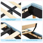 Lit avec tête de lit de rangement, plateforme de lit rembourrée en velours pour enfants, lattes en bois robustes, sans bruit, assemblage facile, aucun sommier tapissier requis.