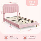 Lit avec tête de lit de rangement, plateforme de lit rembourrée en velours pour enfants, lattes en bois robustes, sans bruit, assemblage facile, aucun sommier tapissier requis.
