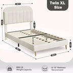 Lit avec tête de lit de rangement, plateforme de lit rembourrée en velours pour enfants, lattes en bois robustes, sans bruit, assemblage facile, aucun sommier tapissier requis.