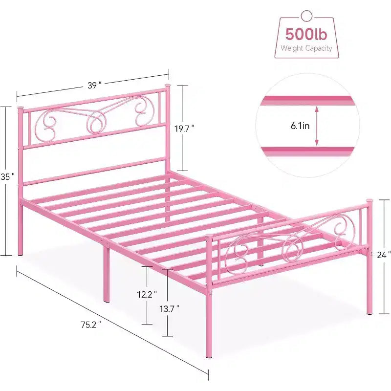 Cadres de lit plateforme en métal King Size, tête et pied de lit en fer forgé, lattes en acier, rangement sous le lit, silencieux, aucun sommier tapissier requis, noir