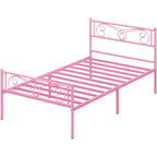 Cadres de lit plateforme en métal King Size, tête et pied de lit en fer forgé, lattes en acier, rangement sous le lit, silencieux, aucun sommier tapissier requis, noir