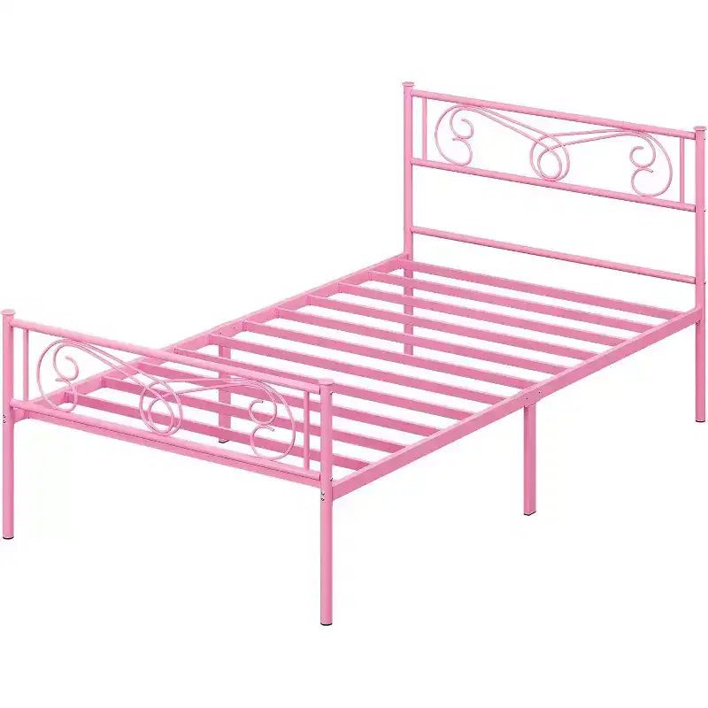 Cadres de lit plateforme en métal King Size, tête et pied de lit en fer forgé, lattes en acier, rangement sous le lit, silencieux, aucun sommier tapissier requis, noir
