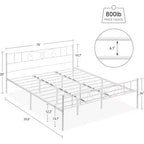 Cadres de lit plateforme en métal King Size, tête et pied de lit en fer forgé, lattes en acier, rangement sous le lit, silencieux, aucun sommier tapissier requis, noir