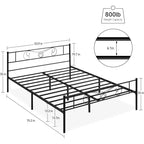 Cadres de lit plateforme en métal King Size, tête et pied de lit en fer forgé, lattes en acier, rangement sous le lit, silencieux, aucun sommier tapissier requis, noir