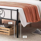 Cadres de lit plateforme en métal King Size, tête et pied de lit en fer forgé, lattes en acier, rangement sous le lit, silencieux, aucun sommier tapissier requis, noir