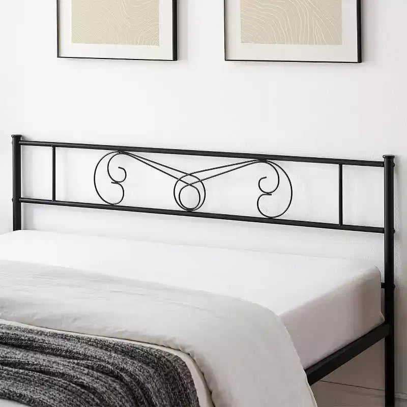 Cadres de lit plateforme en métal King Size, tête et pied de lit en fer forgé, lattes en acier, rangement sous le lit, silencieux, aucun sommier tapissier requis, noir