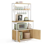 VASAGLE Kitchen Bakers Rack with Power Outlet, Coffee Bar with 35.4-Inch High Worktop, Microwave Stand with 8 Hooks