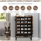 Grand meuble à chaussures avec portes, organisateur de chaussures à 6 niveaux avec 2 portes et crochets