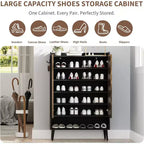 Grand meuble à chaussures avec portes, organisateur de chaussures à 6 niveaux avec 2 portes et crochets