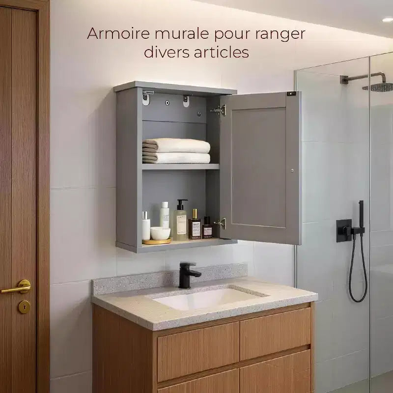 Meuble haut de salle de bain gris 1 porte 1 étagère