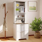 Bibliothèque de ferme 72 po avec 2 tiroirs pour dossiers - Armoire de rangement rustique en bois blanc, étagères réglables pour bureau/salon