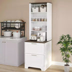 Bibliothèque de ferme 72 po avec 2 tiroirs pour dossiers - Armoire de rangement rustique en bois blanc, étagères réglables pour bureau/salon