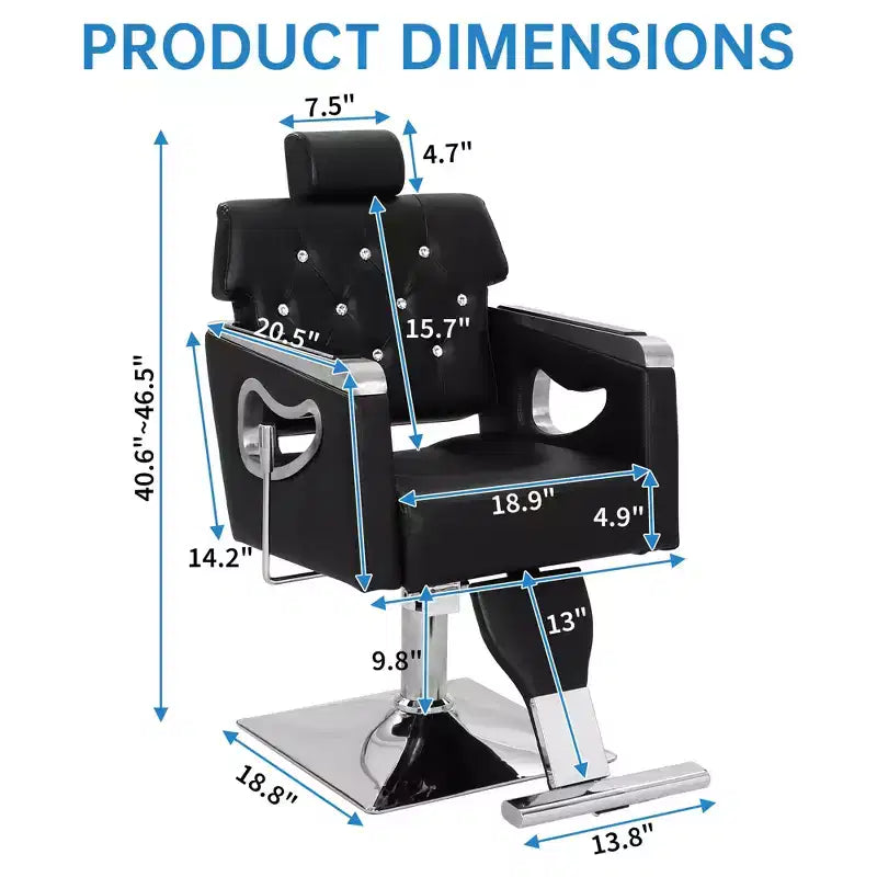 Fauteuil de barbier inclinable, fauteuil de salon, hauteur réglable, pivotant à 360°, appui-tête et repose-pieds réglables, base en métal, pour la maison