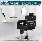 Fauteuil de barbier inclinable, fauteuil de salon, hauteur réglable, pivotant à 360°, appui-tête et repose-pieds réglables, base en métal, pour la maison