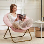 2PC Outdoor Chair, Comfy Chair Moon Chair with Folding Metal Frame, Foldable Flower Accent Seat for Adults, Teens, Bedroom, Dorm or Living Room
