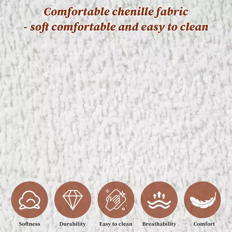 Lit plateforme ergonomique en bois d'hévéa rembourré en tissu bouclette, tête de lit incurvée