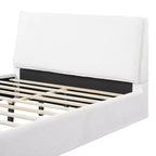Lit plateforme ergonomique en bois d'hévéa rembourré en tissu bouclette, tête de lit incurvée