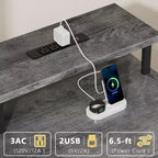 Bureau d'ordinateur gris de 47 pouces avec station de recharge, bureau de jeu réversible, lumières LED, 5 tiroirs en tissu, support d'écran, table d'écriture pour bureau à domicile