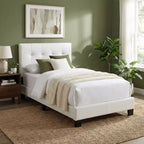GDFStudio Carson Contemporary Faux Leather Platform Bed Frame with Adjustable Rectangle Headboard