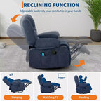 Fauteuil inclinable pivotant à 360° avec chauffage et massage, fauteuil inclinable à bascule manuel, porte-gobelets et poches de rangement, tissu chenille/cuir PU pour salon et chambre à coucher