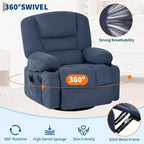 Fauteuil inclinable pivotant à 360° avec chauffage et massage, fauteuil inclinable à bascule manuel, porte-gobelets et poches de rangement, tissu chenille/cuir PU pour salon et chambre à coucher
