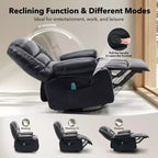 Fauteuil inclinable pivotant à 360° avec chauffage et massage, fauteuil inclinable à bascule manuel, porte-gobelets et poches de rangement, tissu chenille/cuir PU pour salon et chambre à coucher