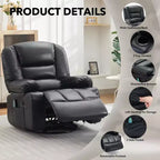 Fauteuil inclinable pivotant à 360° avec chauffage et massage, fauteuil inclinable à bascule manuel, porte-gobelets et poches de rangement, tissu chenille/cuir PU pour salon et chambre à coucher