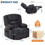 Fauteuil inclinable pivotant à 360° avec chauffage et massage, fauteuil inclinable à bascule manuel, porte-gobelets et poches de rangement, tissu chenille/cuir PU pour salon et chambre à coucher