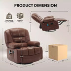 Fauteuil inclinable pivotant à 360° avec chauffage et massage, fauteuil inclinable à bascule manuel, porte-gobelets et poches de rangement, tissu chenille/cuir PU pour salon et chambre à coucher