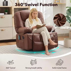 Fauteuil inclinable pivotant à 360° avec chauffage et massage, fauteuil inclinable à bascule manuel, porte-gobelets et poches de rangement, tissu chenille/cuir PU pour salon et chambre à coucher