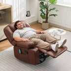 Fauteuil inclinable pivotant à 360° avec chauffage et massage, fauteuil inclinable à bascule manuel, porte-gobelets et poches de rangement, tissu chenille/cuir PU pour salon et chambre à coucher