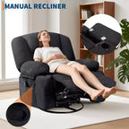 Fauteuil inclinable pivotant à 360° avec chauffage et massage, fauteuil inclinable à bascule manuel, porte-gobelets et poches de rangement, tissu chenille/cuir PU pour salon et chambre à coucher