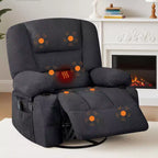 360 Swivel Recliner Chair with Heat & Massage, Manual Rocker Recliner, Cup Holders & Storage Pockets, Chenille/PU Leather for Living Room & Bedroom