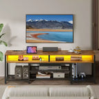 Meuble TV marron de 180 cm avec station de charge et lumières LED, meuble de divertissement pour téléviseurs jusqu'à 80 pouces, console multimédia de rangement, moderne pour salon et chambre.