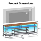 Meuble TV marron de 180 cm avec station de charge et lumières LED, meuble de divertissement pour téléviseurs jusqu'à 80 pouces, console multimédia de rangement, moderne pour salon et chambre.