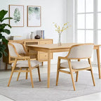 Chaises de salle à manger capitonnées en hévéa de style Mid-Century Modern, lot de 2