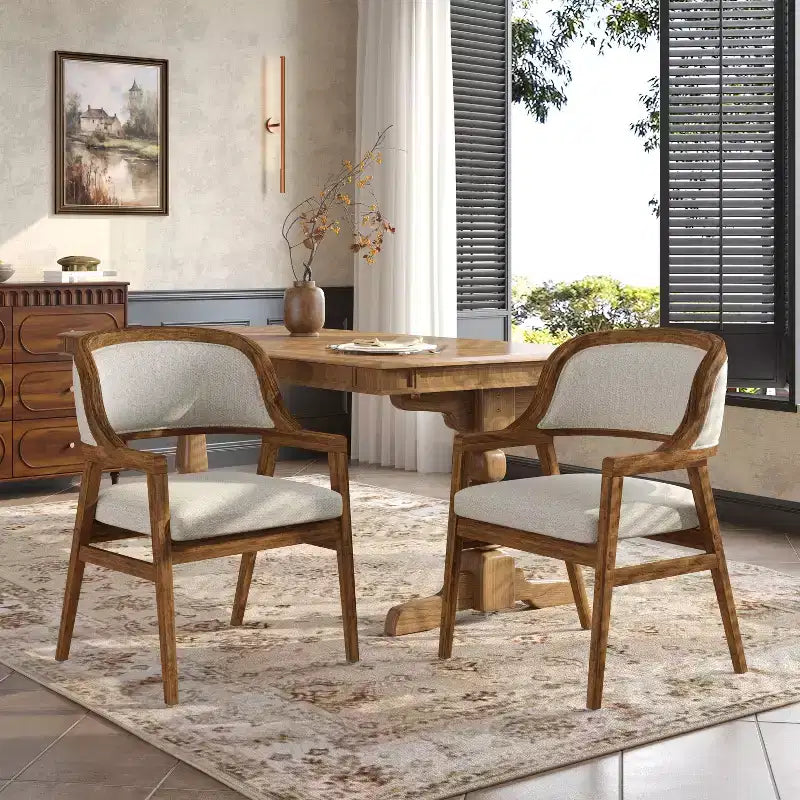 Chaises de salle à manger capitonnées en hévéa de style Mid-Century Modern, lot de 2