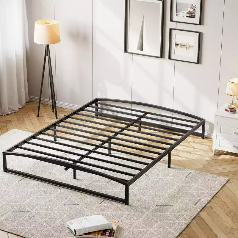 Cadre de lit plateforme en métal Queen Size avec arche, profil de 25,4 cm, lattes robustes