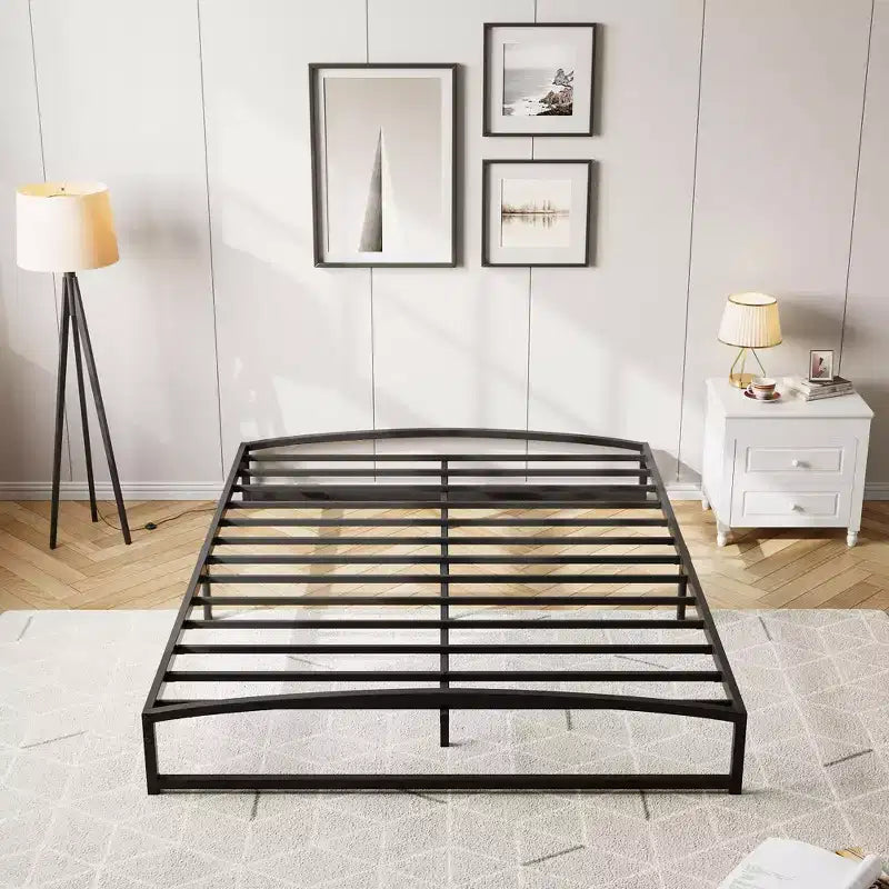 Cadre de lit plateforme en métal Queen Size avec arche, profil de 25,4 cm, lattes robustes