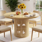 Table à manger ronde à pied central de 35,5 po avec étagère de rangement, base en bois, pour petit espace