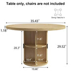 Table à manger ronde à pied central de 35,5 po avec étagère de rangement, base en bois, pour petit espace