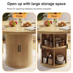 Table à manger ronde à pied central de 35,5 po avec étagère de rangement, base en bois, pour petit espace
