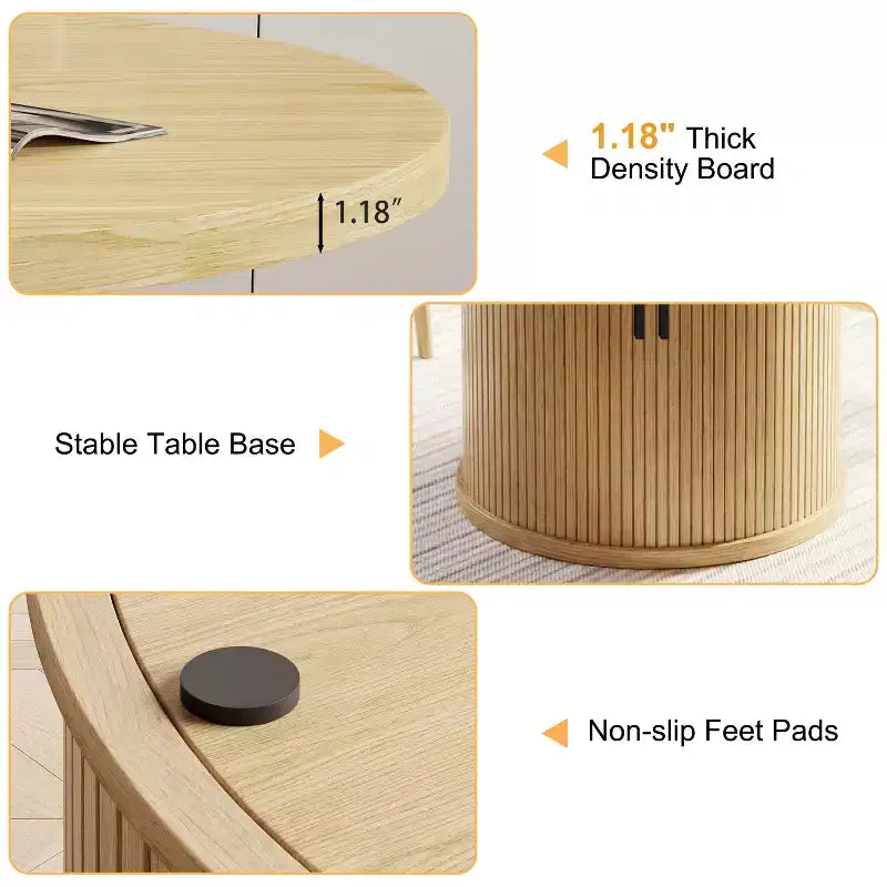 Table à manger ronde à pied central de 35,5 po avec étagère de rangement, base en bois, pour petit espace