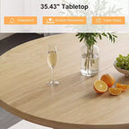 Table à manger ronde à pied central de 35,5 po avec étagère de rangement, base en bois, pour petit espace