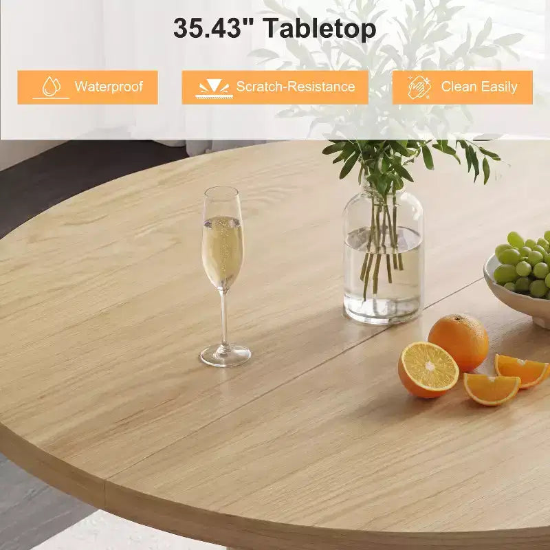 Table à manger ronde à pied central de 35,5 po avec étagère de rangement, base en bois, pour petit espace
