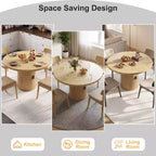 Table à manger ronde à pied central de 35,5 po avec étagère de rangement, base en bois, pour petit espace