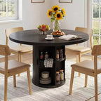 Table à manger ronde à pied central de 35,5 po avec étagère de rangement, base en bois, pour petit espace