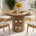 Table à manger ronde à pied central de 35,5 po avec étagère de rangement, base en bois, pour petit espace