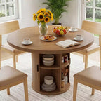 Table à manger ronde à pied central de 35,5 po avec étagère de rangement, base en bois, pour petit espace
