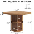 Table à manger ronde à pied central de 35,5 po avec étagère de rangement, base en bois, pour petit espace